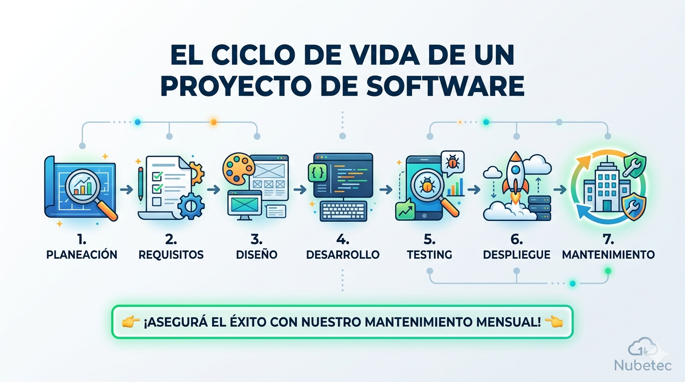 De la Idea al Éxito Continuo: Las 7 Etapas del Ciclo de Vida de un Software (y por qué el viaje no termina en el lanzamiento)